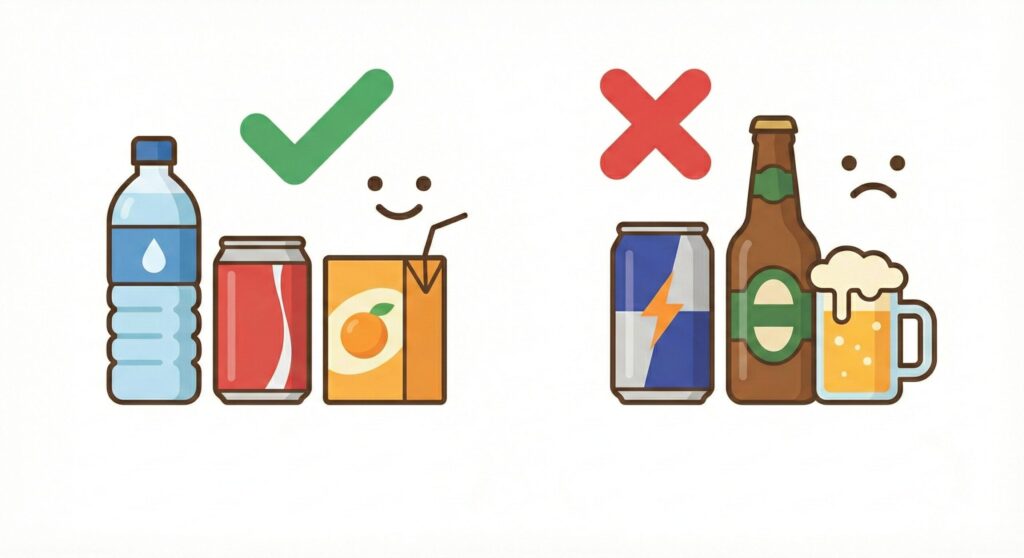 まねきねこの飲み物持ち込みルールを示した図解