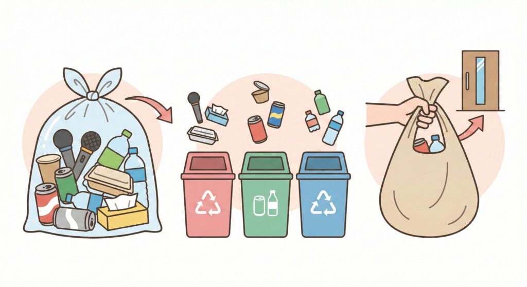 まねきねこの持ち込みゴミ処理ルールを示した図解