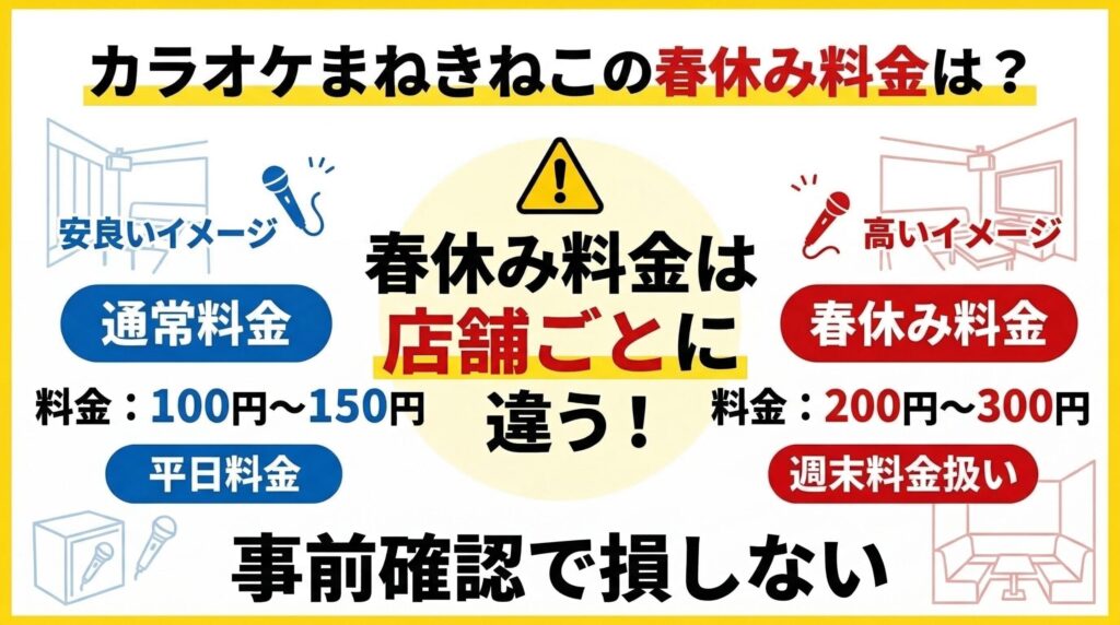 まねきねこ春休み料金と通常料金の違い比較イメージ